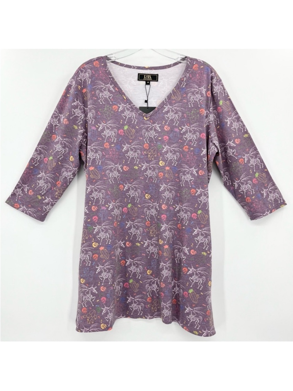 NWT Lucky & Blessed Southwest Unicorn Skeleton Print Knit Tunic Top w/Pockets